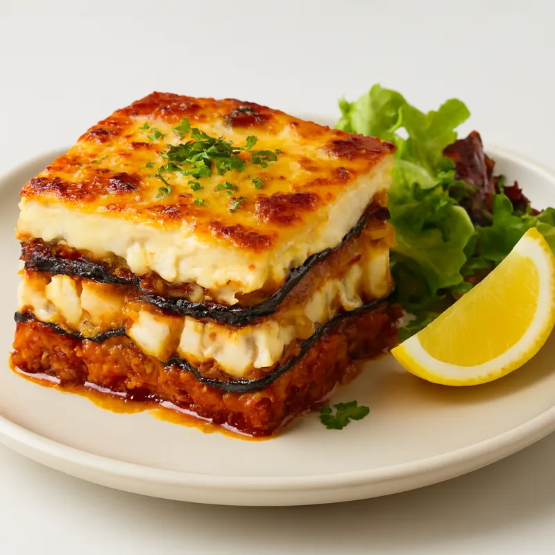 Moussaka with Baked Cod