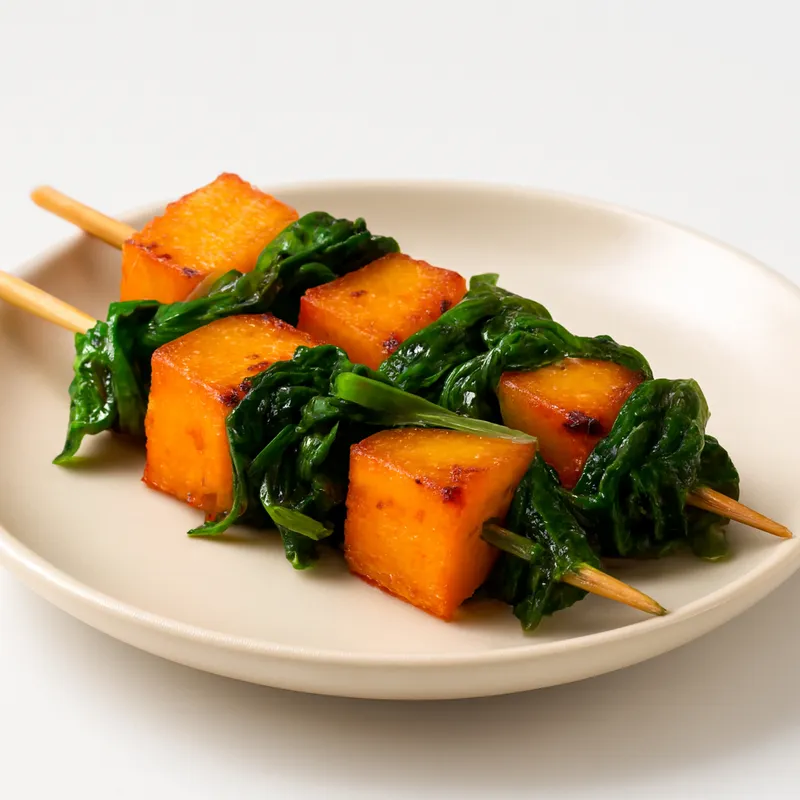 Grilled Yam and Water Spinach Skewers